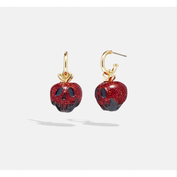 Coach X Disney Villains Snow White Poison Apple Huggie Earrings Red Limited NWT - Picture 2 of 2